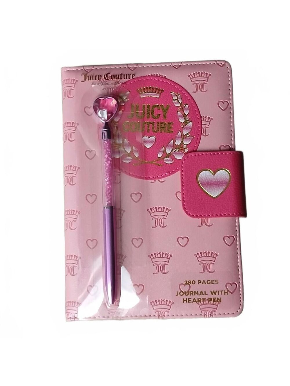 Juicy Couture Pink Heart Journal Gold Gilded Pages Crystal Pen Gift Selfcare NEW